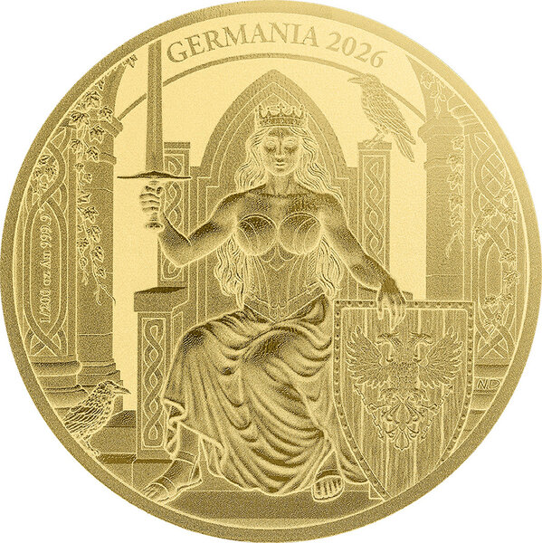 Monnaie GERMANIA Queen on the Throne 1/200 Oz Or 5 Mark Germania 2026 (PRÉCOMMANDE)