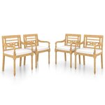 vidaXL Chaises Batavia lot de 4 avec coussins Bois de teck solide