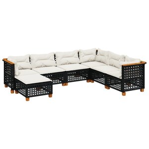vidaXL Salon de jardin 7 Pièces avec coussins noir résine tressée