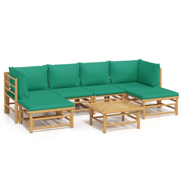 vidaXL Salon de jardin 7 Pièces avec coussins vert bambou