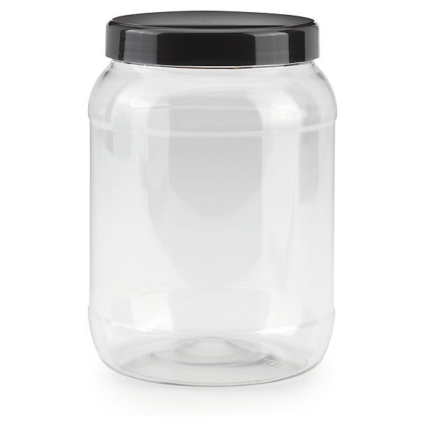 Bocal plastique 1500 ml à couvercle noir vissant (lot de 48)