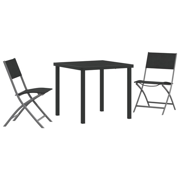 vidaXL Set de mobilier de jardin   3 pièces en textilène noir et acier.