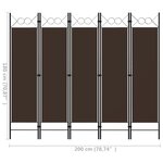 vidaXL Cloison de séparation 5 panneaux Marron 200x180 cm