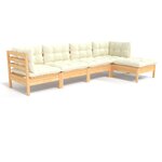 vidaXL Salon de jardin 5 Pièces avec coussins crème bois de pin