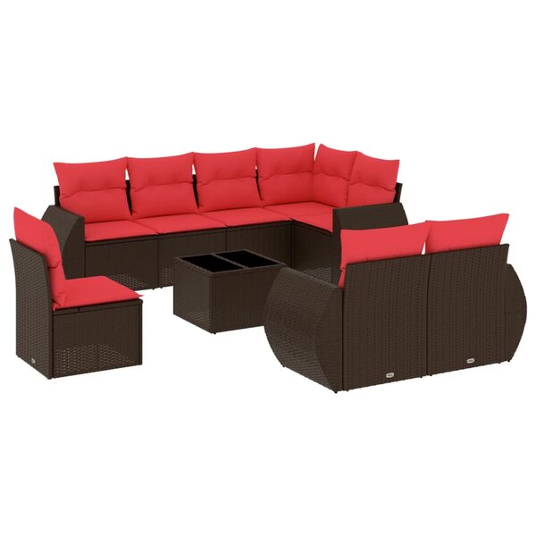 vidaXL Salon de jardin avec coussins 9 Pièces marron résine tressée