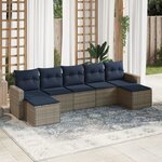vidaXL Salon de jardin 7 Pièces avec coussins gris résine tressée
