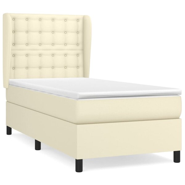 vidaXL Lit à sommier tapissier avec matelas Crème 90x200 cm Similicuir