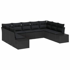 vidaXL Ensemble de canapé de jardin 9 Pièces Noir Poly Rattan