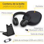 Jabra evolve2 65 casque pc sans fil avec station de charge - casque mono ecouteur certifié microsoft teams avec batterie longue