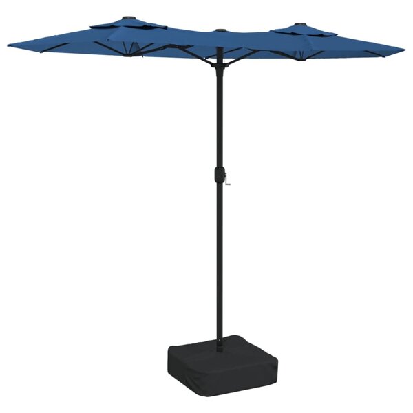 vidaXL Parasol de jardin à double tête avec LED bleu azuré 316x145 cm
