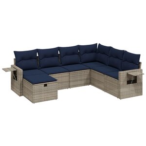 vidaXL Salon de jardin 7 Pièces avec coussins gris résine tressée