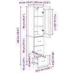 vidaXL Haut Armoire Bois Ancien 34 5 x 34 x 180 cm Bois d'ingénierie