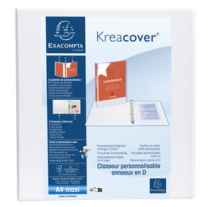 Classeur Pp Personnalisable Kreacover - 2 Anneaux En D 60mm - A4 Maxi - Blanc - X 10 - Exacompta