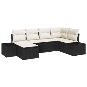 vidaXL Ensemble de canapé de jardin 6 Pièces Noir et crème Poly rotin