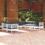 vidaXL Salon de jardin 10 Pièces avec coussins blanc bois de pin solide