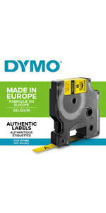 DYMO Rhino - Etiquettes Industrielles Gaine Thermorétractable  9mm x 1.5m  Noir sur Jaune
