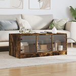 vidaXL Table basse avec portes en verre chêne fumé 102x50x42 cm