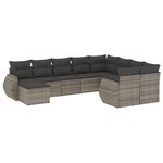 vidaXL Salon de jardin avec coussins 10 Pièces gris résine tressée