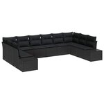 vidaXL Ensemble de canapé de jardin 10 Pièces Noir Poly rotin