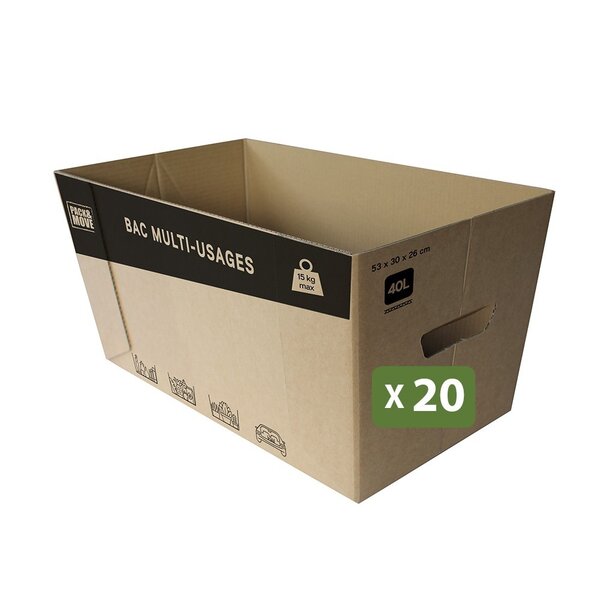 Pack and Move - Lot de 20 caisses en carton - 53 x 30 x 26 cm - Transport  déménagement  stockage