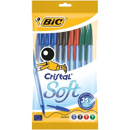 Pochette de 10 stylos Cristal Soft Assortis BIC