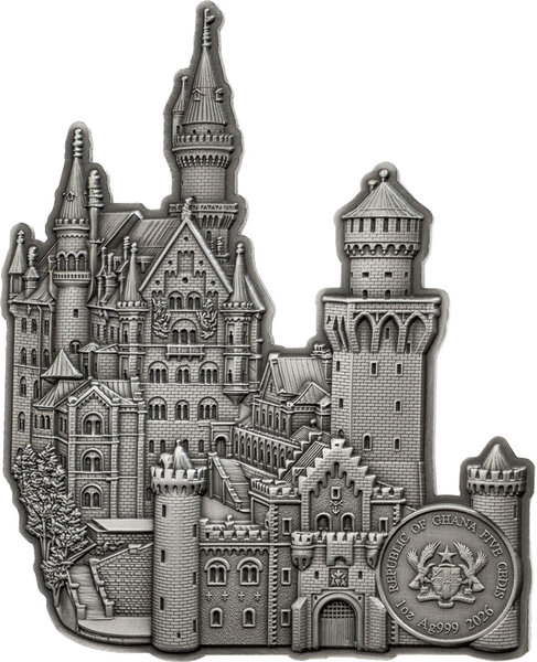Monnaie NEW SWAN STONE Castle 1 Oz Argent 5 Cedis Ghana 2026 (PRÉCOMMANDE)
