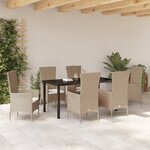 Ensemble de salle à manger de jardin de 7 pièces avec coussins beige poly rotin