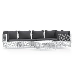 vidaXL Salon de jardin avec coussins 6 Pièces blanc acier