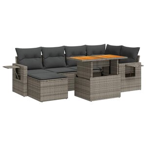 vidaXL Salon de jardin avec coussins 7 Pièces gris résine tressée