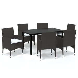 vidaXL Ensemble à manger de jardin et coussins 7 Pièces marron poly rotin