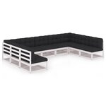 vidaXL Salon de jardin 9 Pièces avec coussins Blanc Bois de pin massif