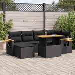 vidaXL Salon de jardin avec coussins 7 Pièces noir résine tressée acacia