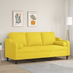 vidaXL Canapé 3 places avec oreillers jaune clair 180 cm tissu