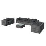 vidaXL Salon de jardin 9 Pièces avec coussins Résine tressée Gris