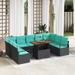 vidaXL Ensemble de canapé de jardin 10 Pièces Noir et Sarcelle