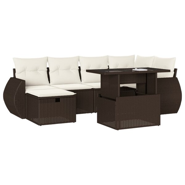 vidaXL Salon de jardin avec coussins 7 Pièces marron résine tressée