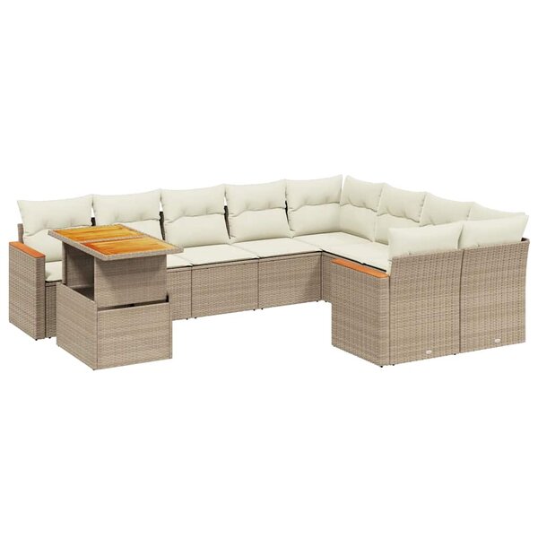 vidaXL Salon de jardin avec coussins 10 Pièces beige résine tressée