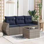 vidaXL Salon de jardin 4 Pièces avec coussins gris résine tressée