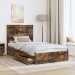 vidaXL Lit de Rangement Chêne fumé 100 x 200 cm Bois d'ingénierie