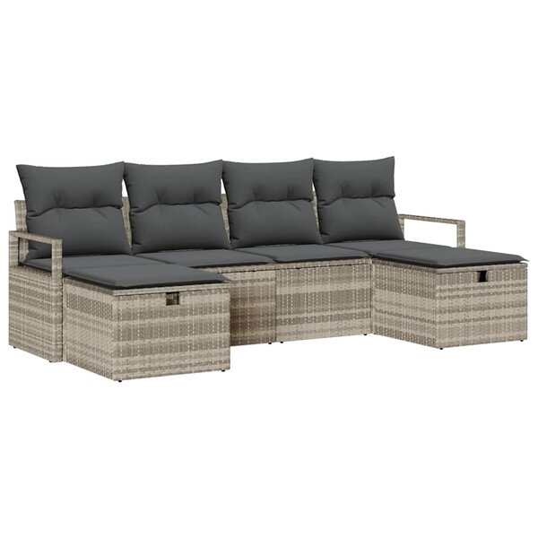 vidaXL Ensemble de canapé de jardin 6 Pièces Gris clair Poly rotin