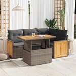 vidaXL Salon de jardin 5 Pièces avec coussins gris résine tressée acacia