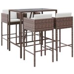 vidaXL Ensemble de bar de jardin avec coussins 5 Pièces marron poly rotin