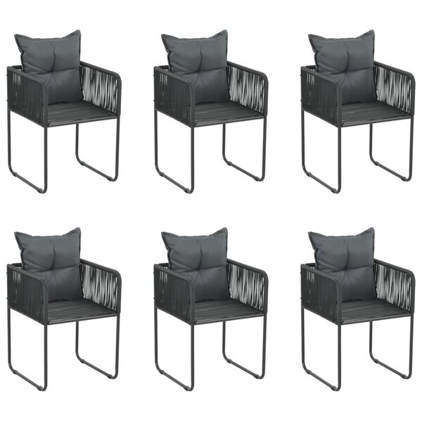 vidaXL Chaises d'extérieur lot de 6 avec oreillers Résine tressée Noir