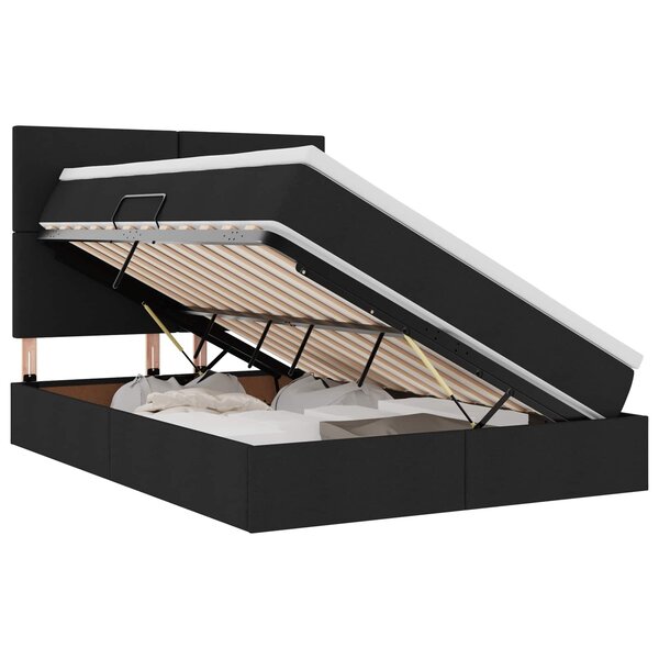 vidaXL Lit de rangement LED avec matelas Noir 140 x 200 cm Tissu