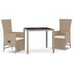 vidaXL Ensemble à manger de jardin et coussins 3 Pièces Beige poly rotin