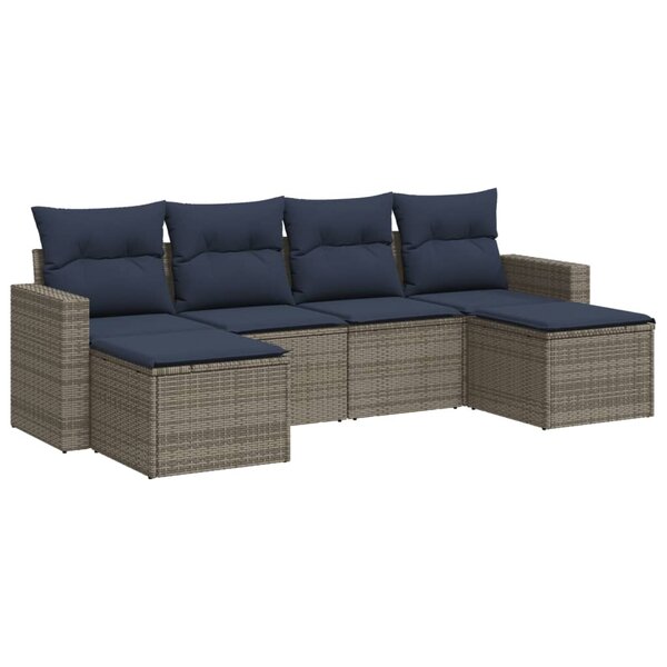 vidaXL Salon de jardin 6 Pièces avec coussins gris résine tressée