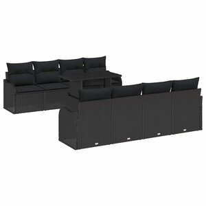 vidaXL Ensemble de canapé de jardin 9 Pièces Noir Poly Rattan