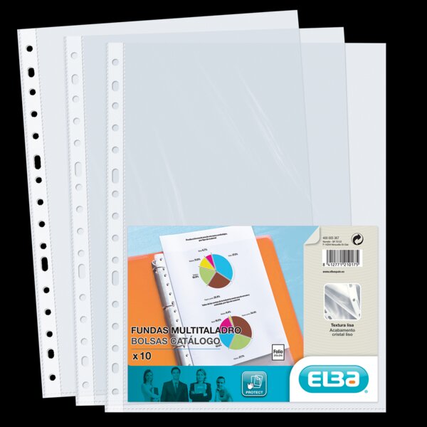 Elba Pack de 10 Couvertures Standard Folio Multi-trous - Matériau PP 70  - Transparent et cristallin