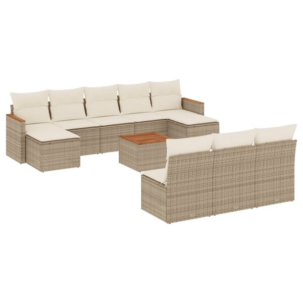 vidaXL Salon de jardin 11 Pièces avec coussins beige résine tressée