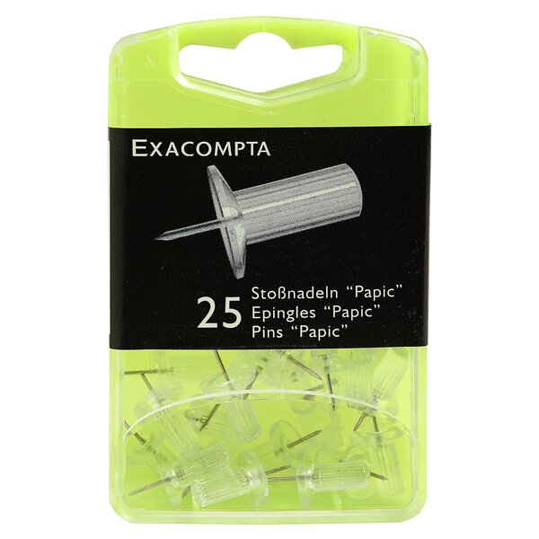 Boîte de 25 épingles Papic hauteur 7mm 10mm de diamètre Cristal EXACOMPTA
